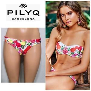 PILYQ floral ruched full bikini bottoms. NWT